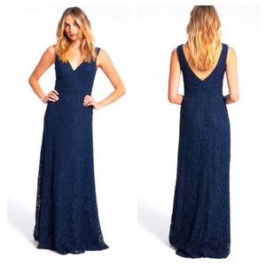 Hayley Paige Occasions lace Gown A-line bridesmaid dress navy women's size 10